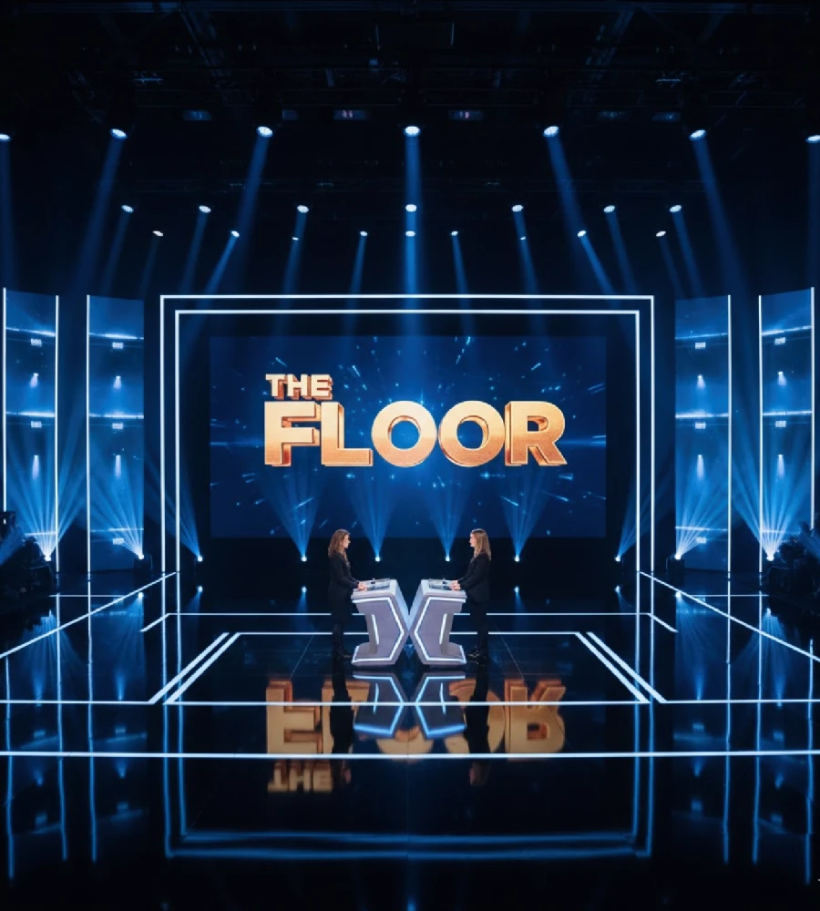 Uczestnicy na interaktywnej podłodze teleturnieju The Floor.